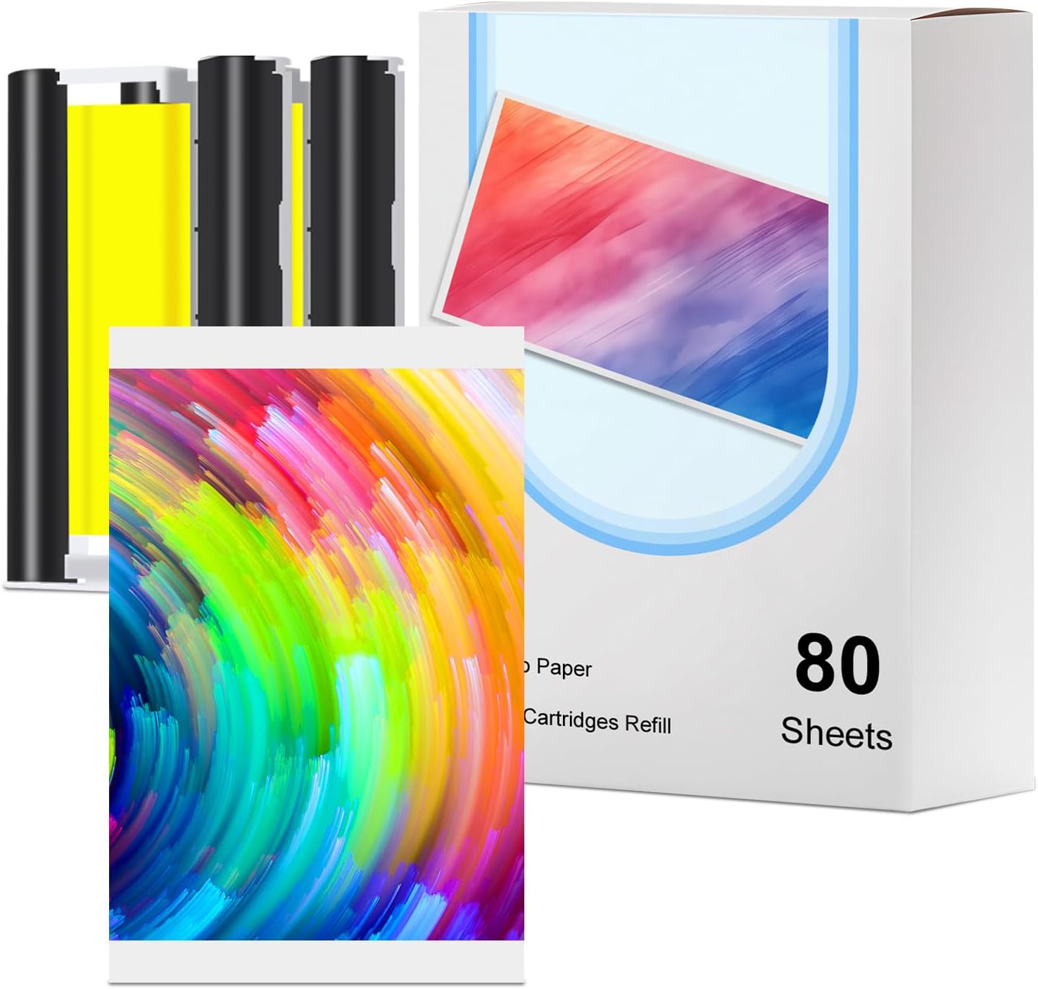 Compatible with Liene Amber M100/M110/M200/M210 Photo Printer(80 Sheets Photo Paper & 2 Ink Cartridges Refill),for DHP512/DHP513/DHP514/DHP515, Dye Sublimation, for Display, Framing