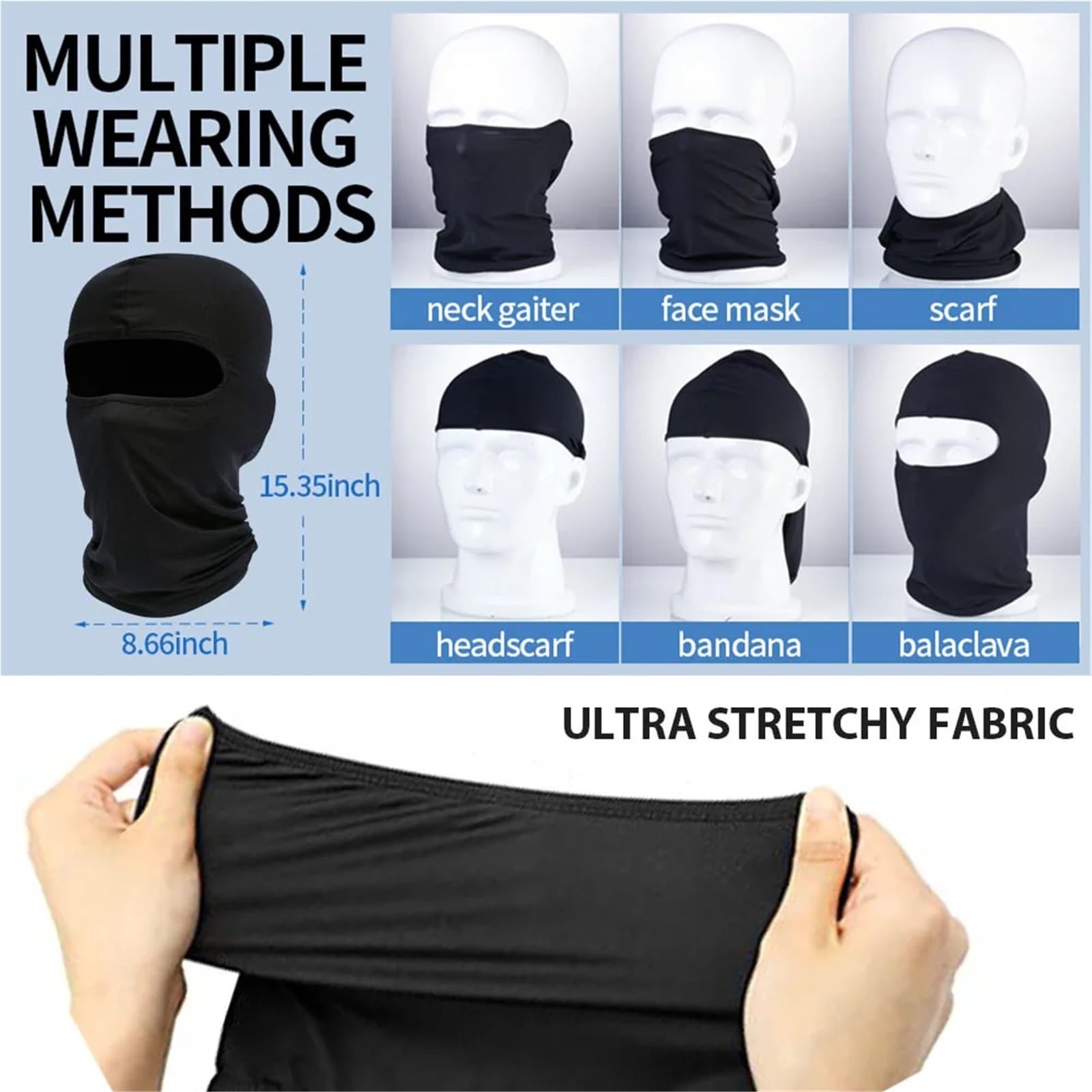 2 máscaras de esquí for Hombre, máscara Facial Completa, cubrecuello, Funda Protectora for la Cabeza for Motocicletas para Esquí Ciclismo