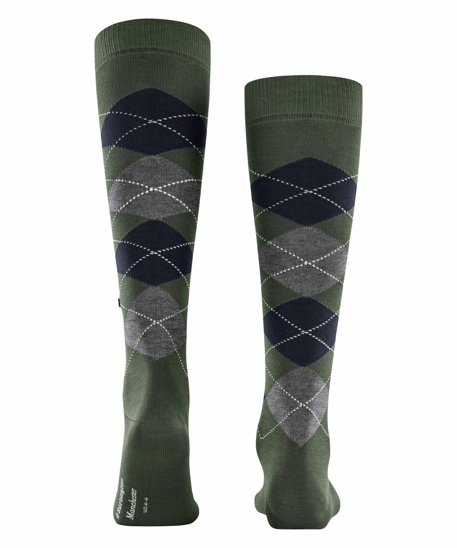 Burlington hombre Manchester calcetines largos transpirable sostenible ecológico algodón delgado costura plana en la zona de los dedos argyle patrón talla unica idea de regalo 1 par