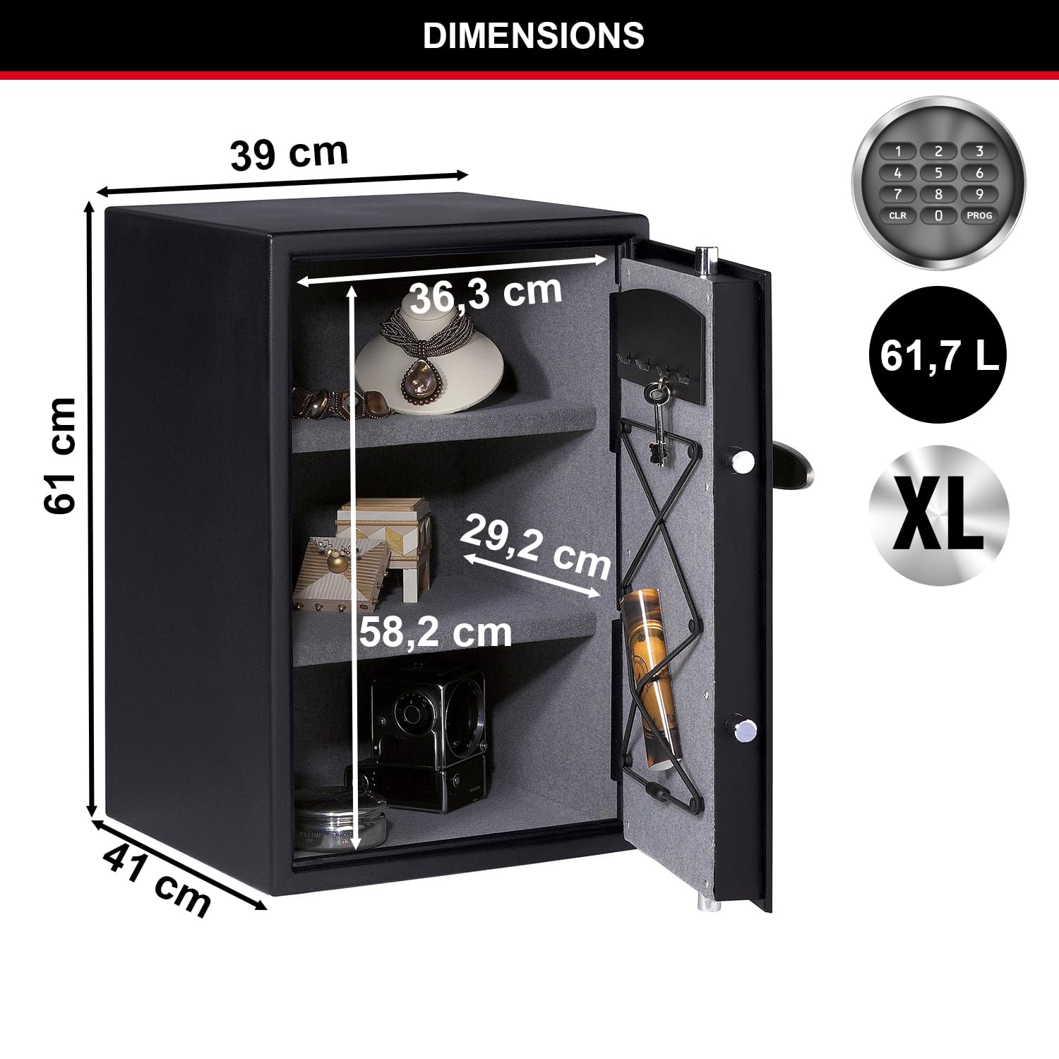 Master Lock Coffre Fort Haute Securité Grande Capacité, Combinaison Electronique, 61,7 L, 61 x 39 x 41 cm