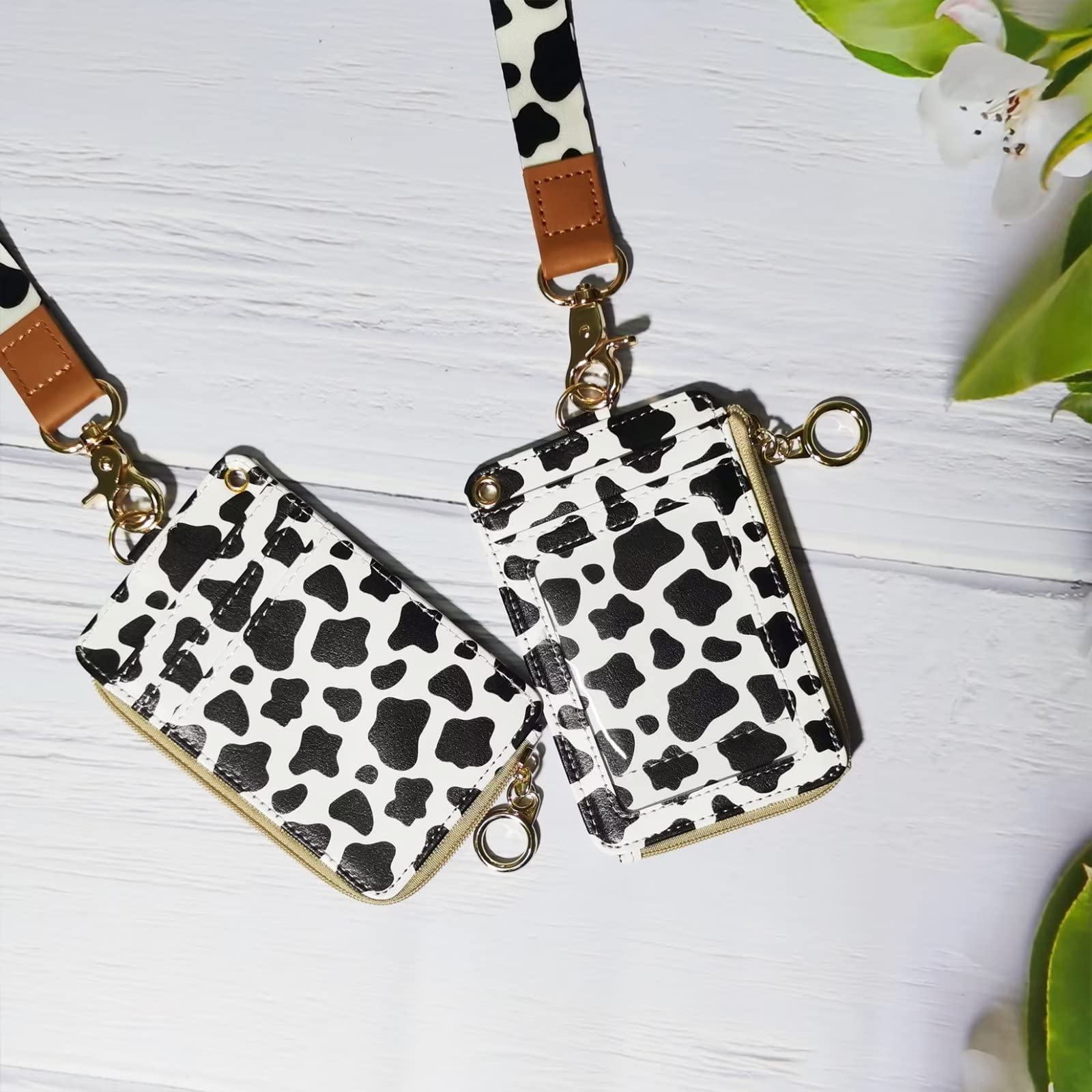 Badge Holder with Cow Print Leather ID Card Holder with Tear-Off Strip Wallet Lanyards for ID Cards for Women Men Worker Office Nurse School Teacher Student - Image 4