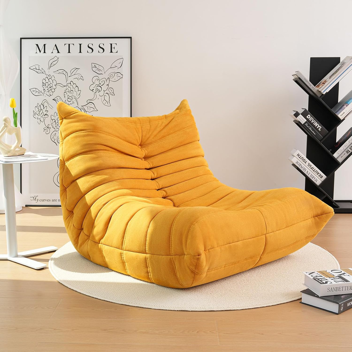High-end Bean Bag Chair, Fireside Togo Chair with Yellow Suede Fabric Cover, Comfy & Soft Lazy Floor Lounge Sofa Counch for Bedroom, Living Room, Office or Lounger
