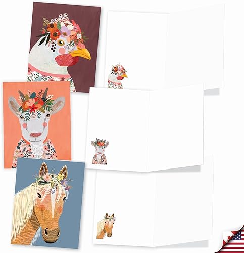 Miniatura 3 de The Best Card Company - 20 tarjetas surtidas de animales a granel en caja (4 x 5.12 pulgadas) (10 diseños, 2 de cada uno) - Animales de granja