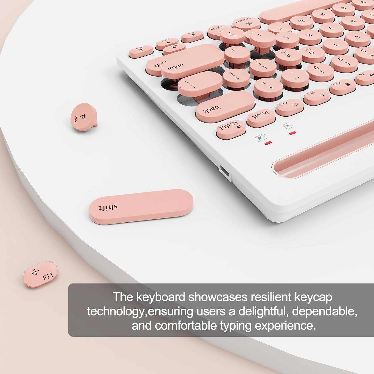 SADES Wireless Bluetooth Keyboard for Mac, iPad, iPhone, PC, Laptop & Android, Connect up to 3 Devices Simultaneously, Portable 79-Key Typewriter Retro Round Keycaps Keyboard- Pink Orange image 6 of 7 B0CXSVN4SN
