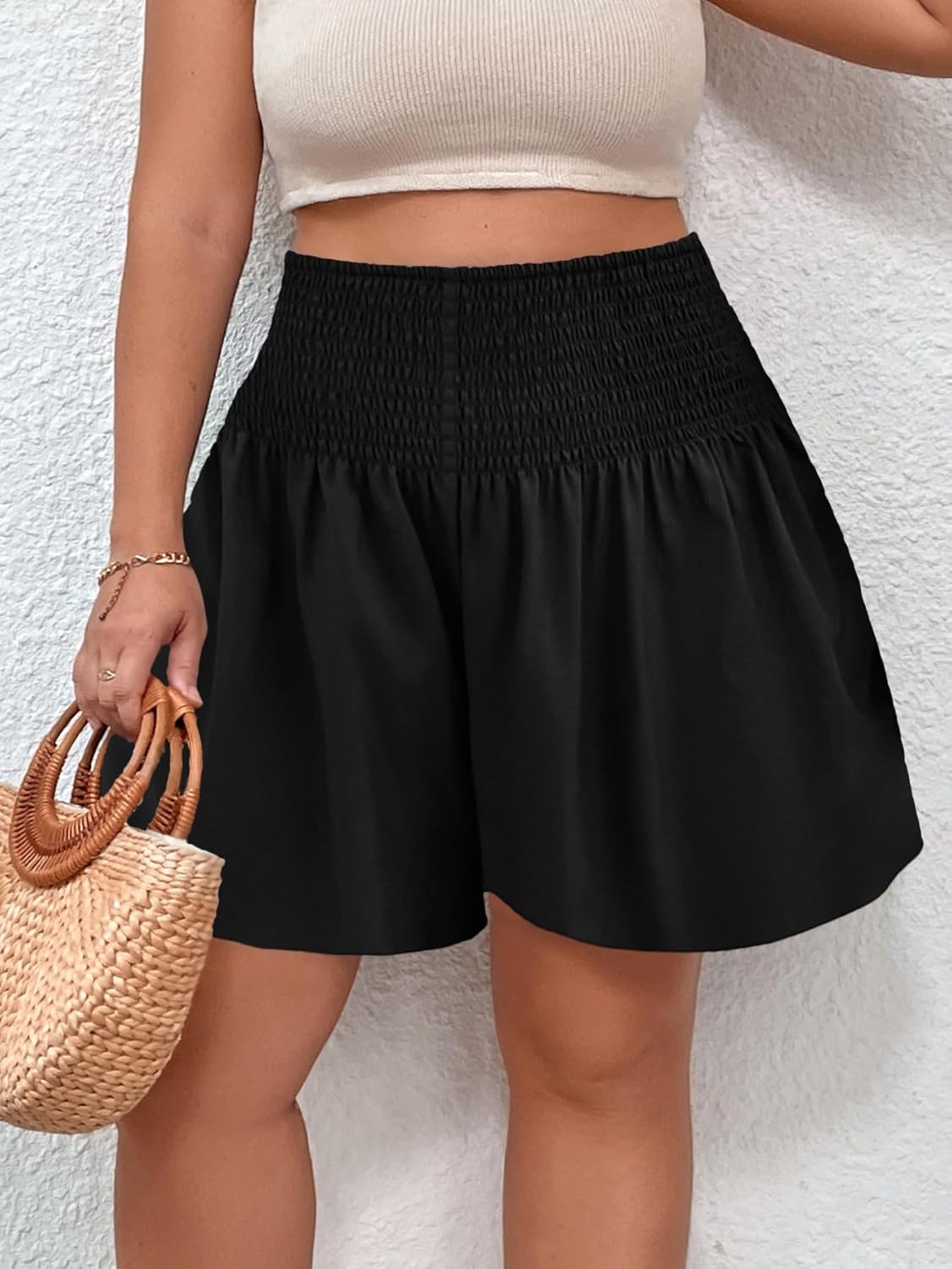 SOLY HUX Women's Plus Size Shirred Elastic High Waisted Wide Leg Shorts - Image 3