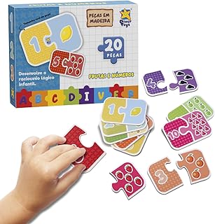 Quebra-cabeça Abc Frutas E Números 20 Peças Grandes Madeira