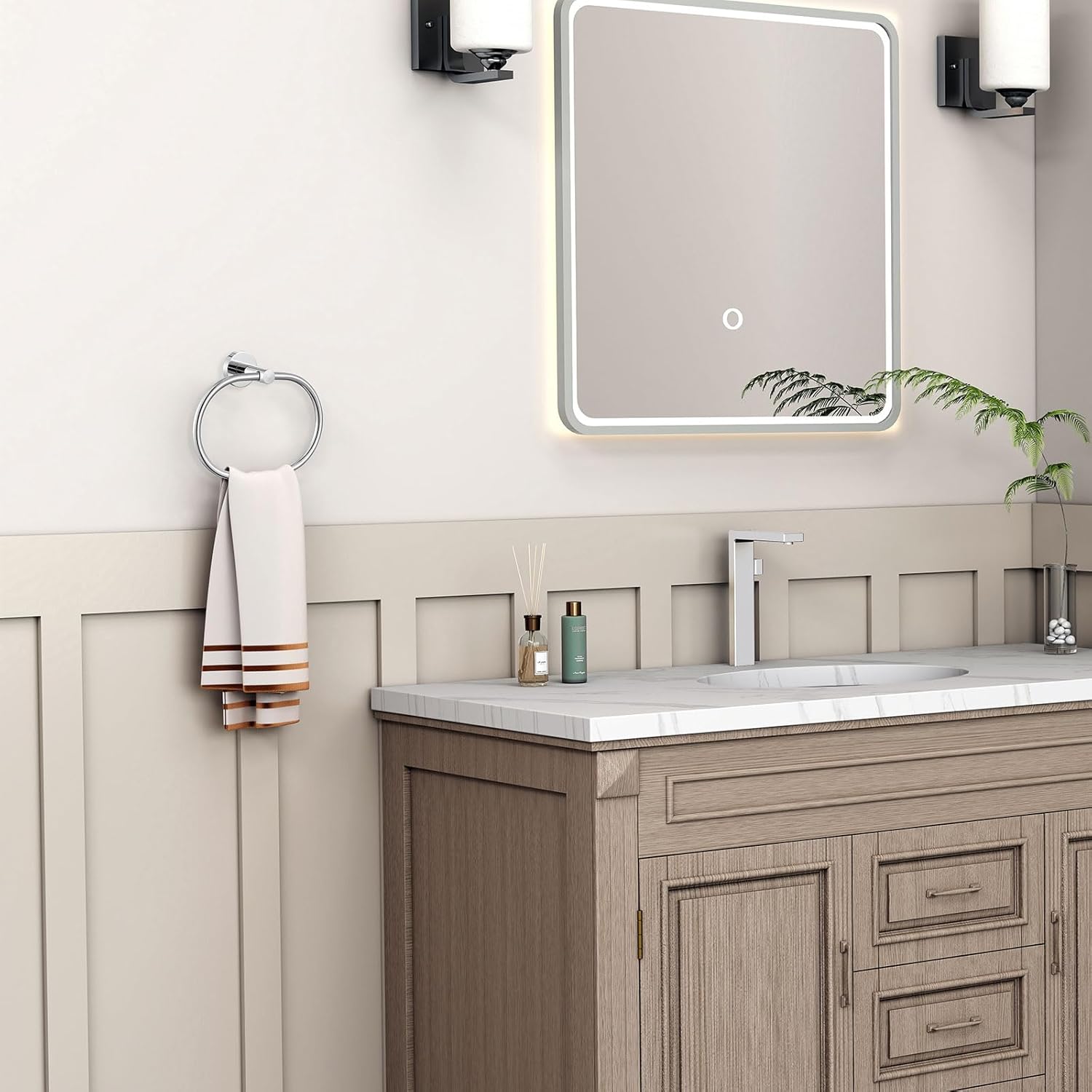 Angle Simple Towel Hook 2 PCS Bundle with Oval Towel Ring (Polished Chrome)