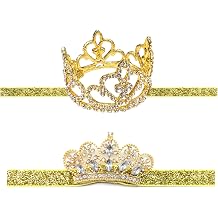 Elesa Miracle 2pcs Baby Hair Accessories Baby Girls Gift Box with Shiny Tiara Crown Headband Set 2pc- Gold