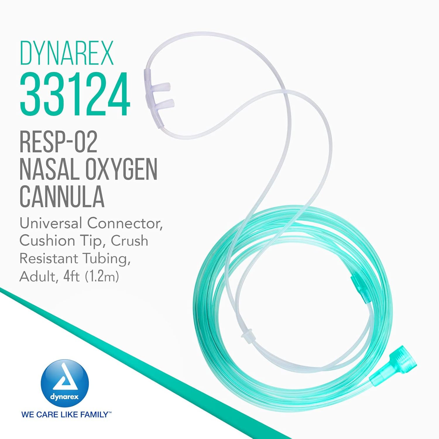 Dynarex Nasal Cannulas for Oxygen Therapy - 4' Crush Resistant Oxygen Supply Tubing for Adults - Soft Cushion Tip Universal Connector - 50 Per Case