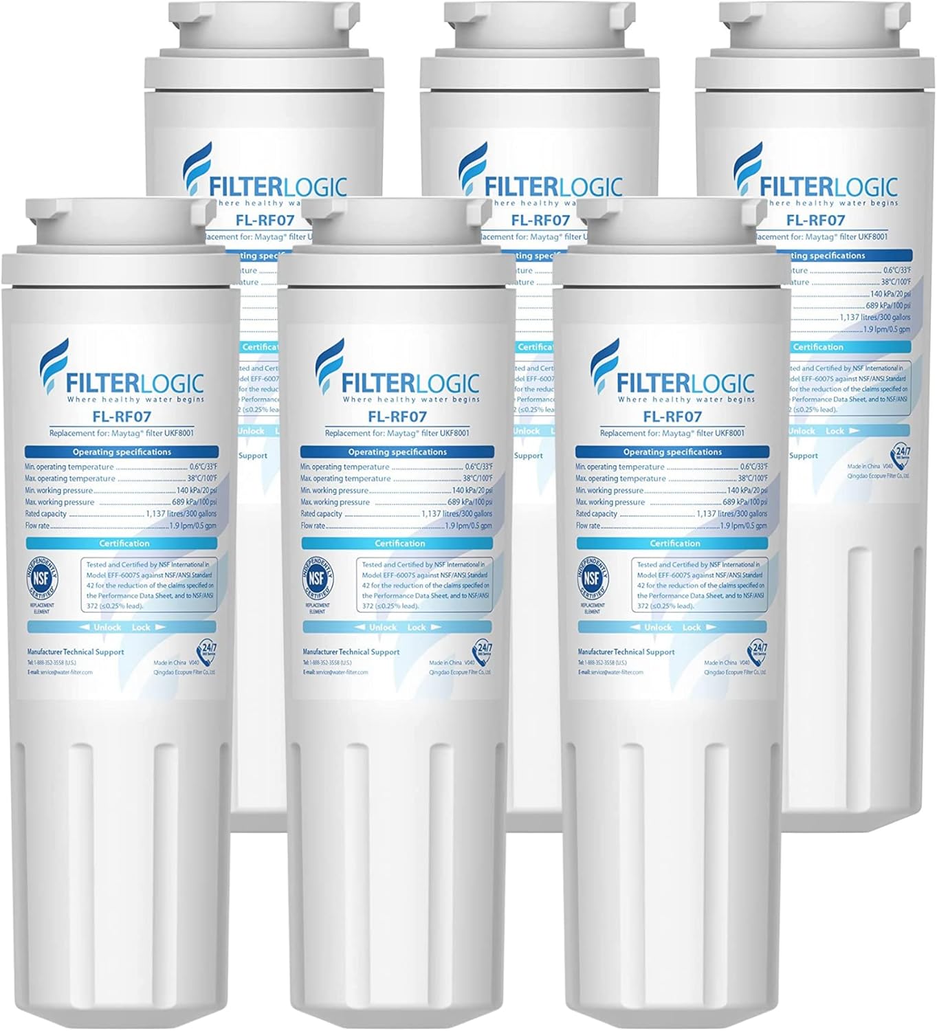 Filterlogic UKF8001 Replacement for EveryDrop by Whirlpool Refrigerator Water Filter 4, EDR4RXD1, 6 Filters