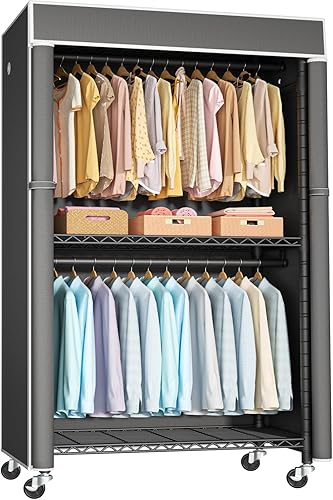 Miniatura 11 de FUTASSI Perchero negro con cubierta gris, armarios con ruedas P1C, perchero de metal para colgar ropa, armario de almacenamiento de ropa, 36.2