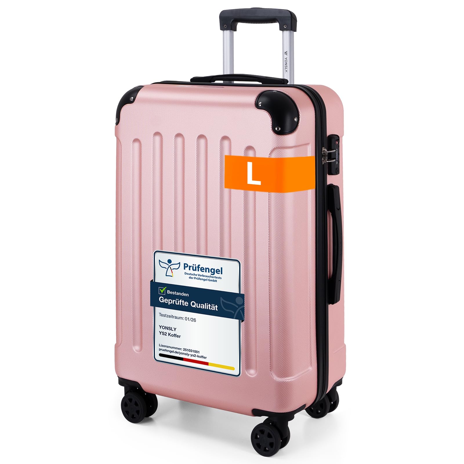 YONSLY Gepäck Reisekoffer, Trolley Rollkoffer Handgepäck, Hartschalenreisekoffer mit 360° Lenkrollen, Zahlenschloss, Mehrstufiger Teleskopgriff