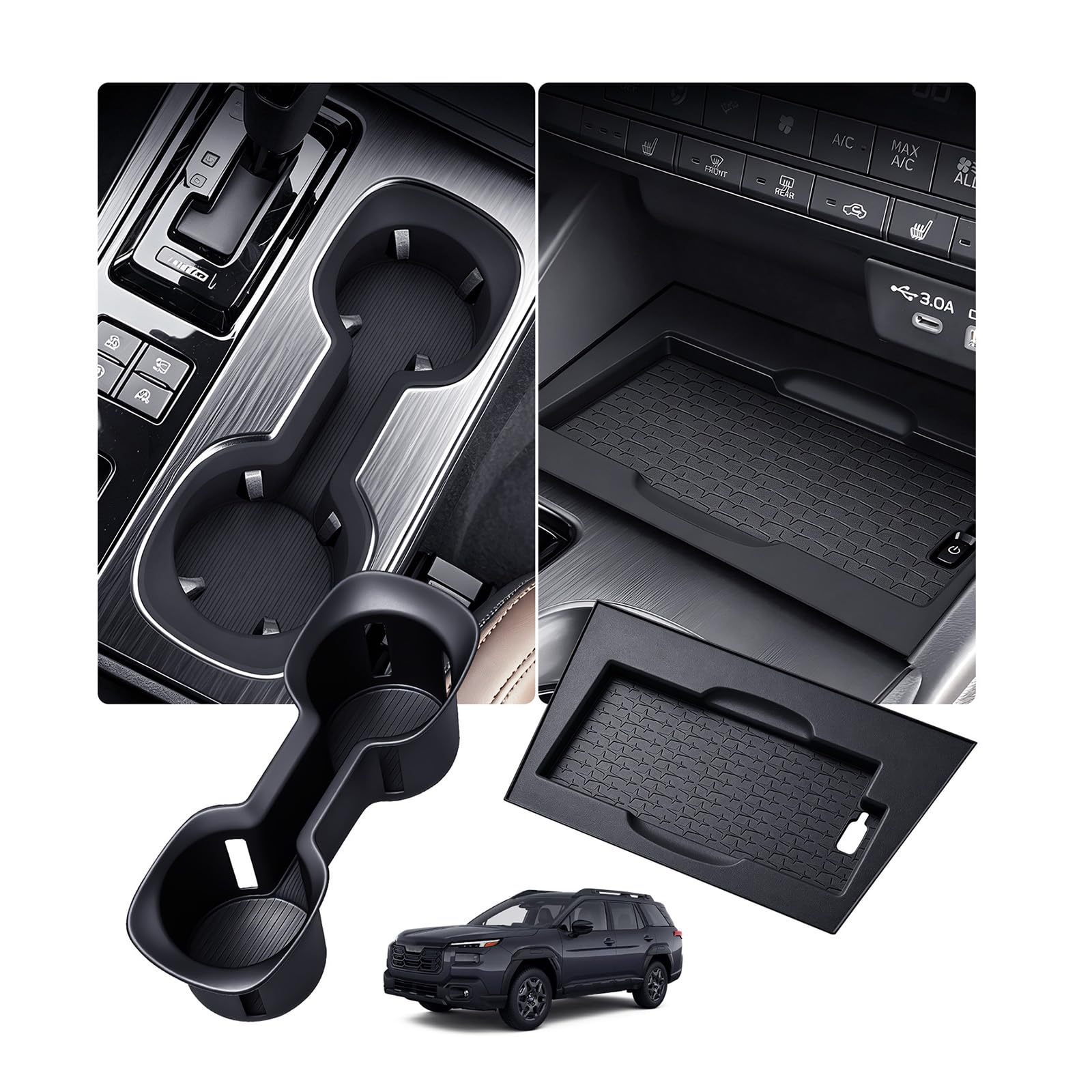 Cup Holder Insert &amp; Wireless Charging Protective Mats for Subaru Outback 2026+, Center Console Interior Accessories Silicone Cup Holder &amp; Wireless Charger Cover Pad for 2026+ Outback, Black