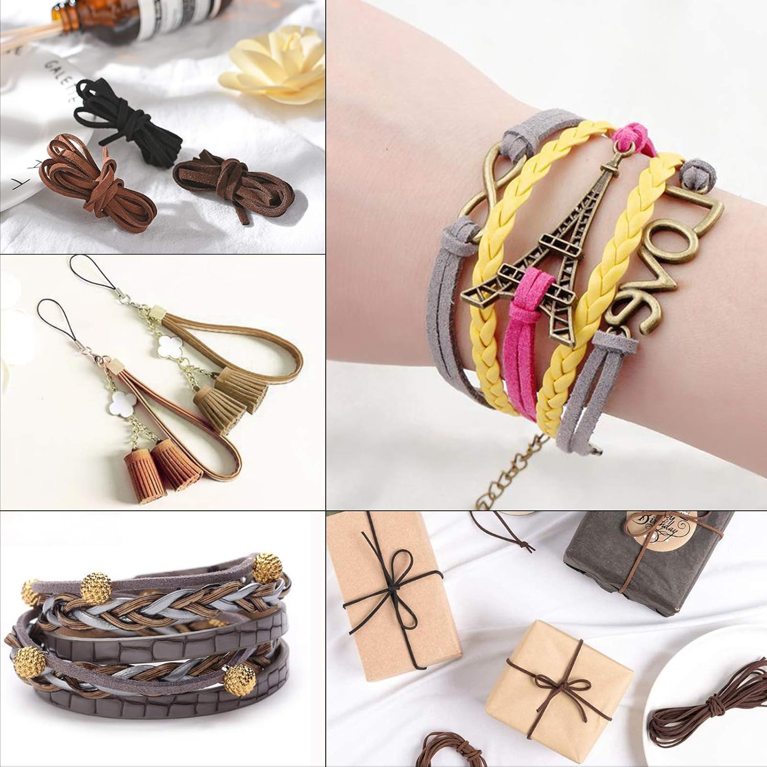 7 Rolls Leather Cord for Jewellery Making, Flat Faux Suede Leather