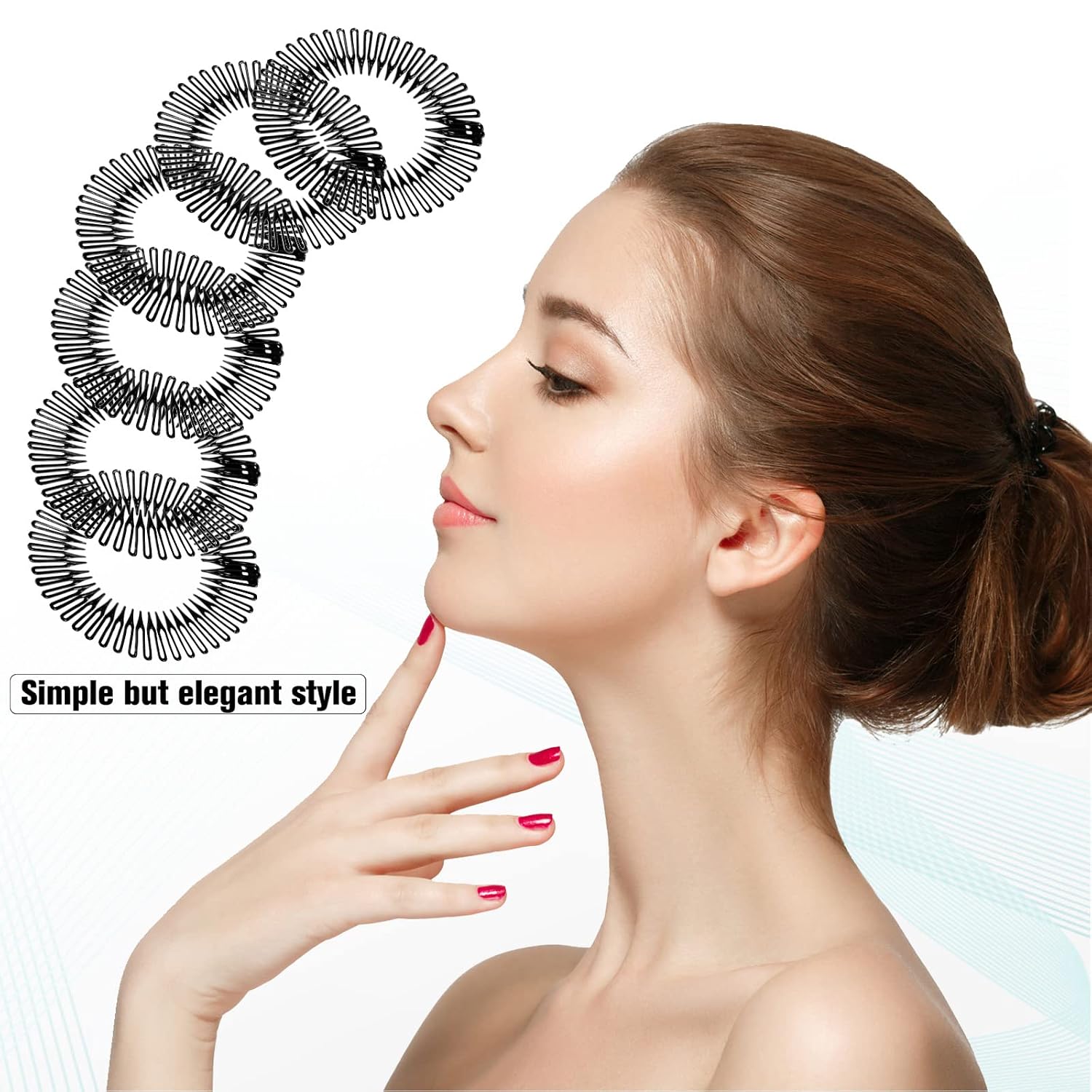 9 Pieces Full Circular Stretch Comb Flexible Plastic Circle Comb Stretch Hair Comb Headband Hairband Holder for Women Girls Hair Accessories (Black)