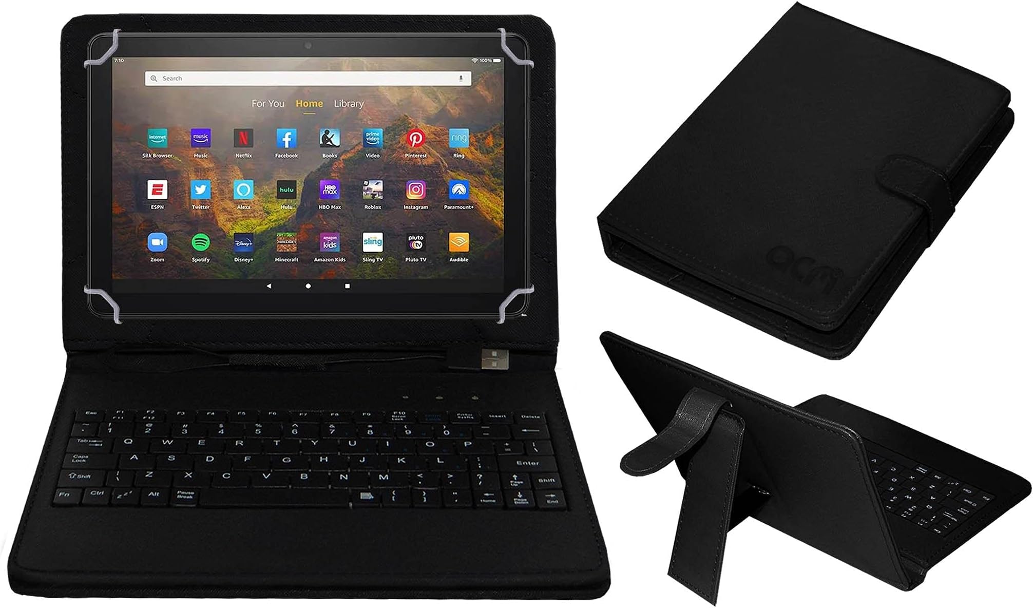 Acm USB Keyboard Case Compatible with Amazon Fire Hd 10 2021 Tablet Cover Stand Study Gaming Direct Plug & Play - Black