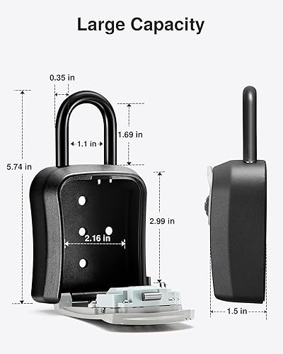Miniatura 20 de Puroma Caja de cerradura de llave, caja de seguridad portátil de combinación para montar en la pared, caja de almacenamiento de llaves para llaves