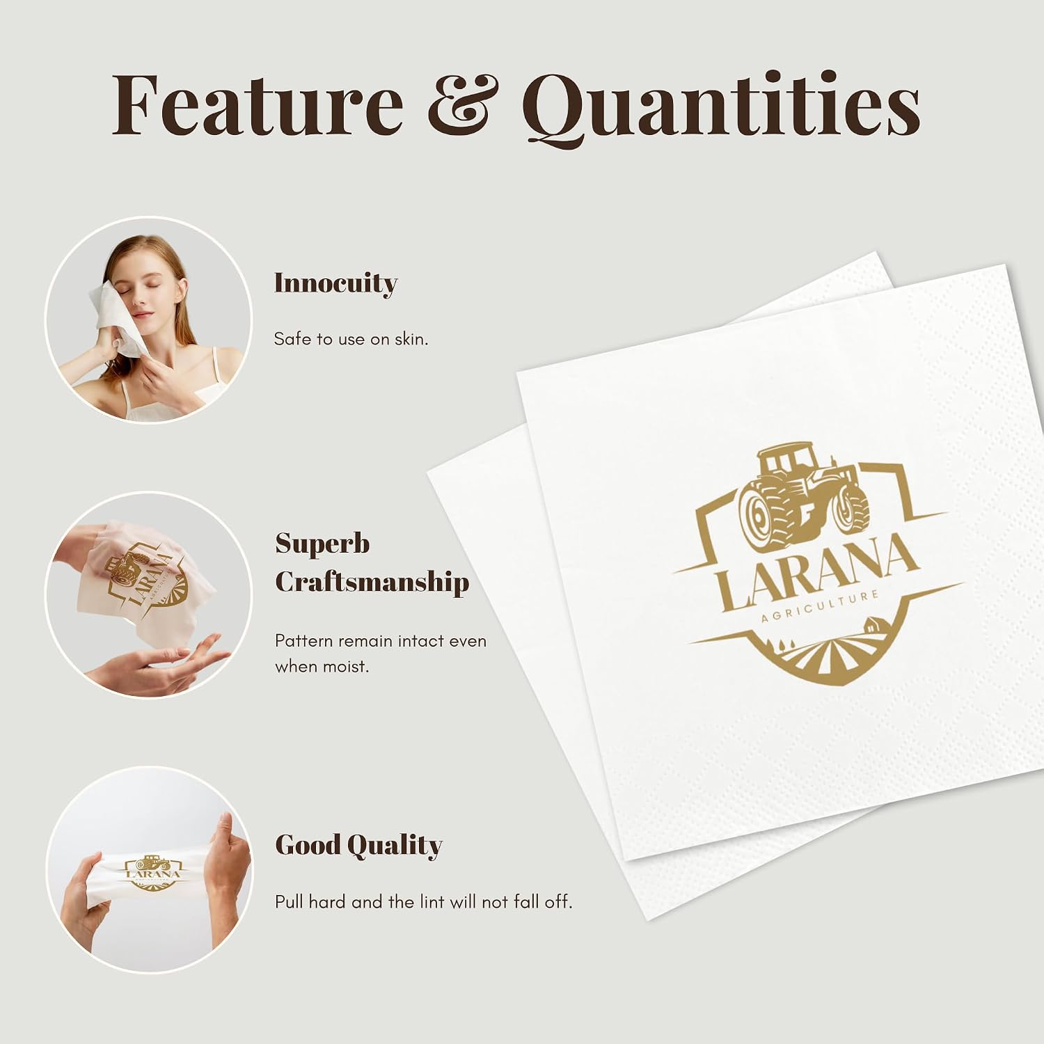 15Pcs 3Ply Custom Napkins with Logo Photo or Text, Personalized Cocktail Napkins Available in 100 200 500 1000 Packs, Printed Logo Napkins for Business Bar Company Events