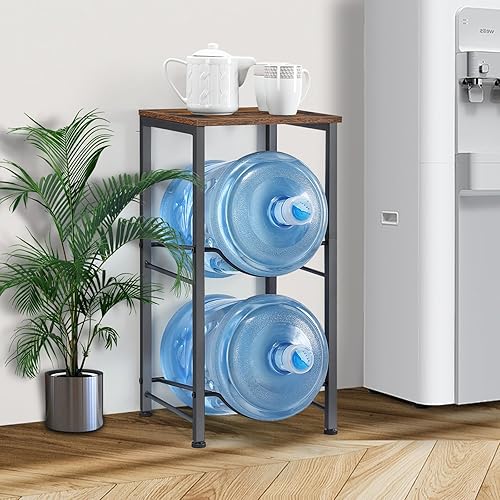 Miniatura 4 de MOOACE Estante para jarra de agua de 5 galones, organizador de 2 niveles para botellas de agua con estantes de almacenamiento, estante dispensador