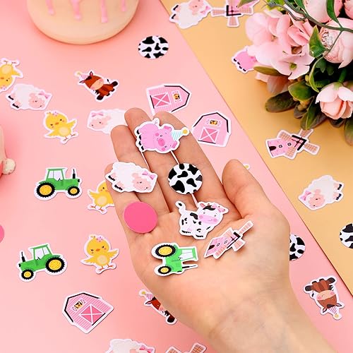 Miniatura 4 de Confeti de baby shower de animales de granja, 200 piezas de decoración de mesa de animales de granja rosa para niña, fiesta de cumpleaños, impresión