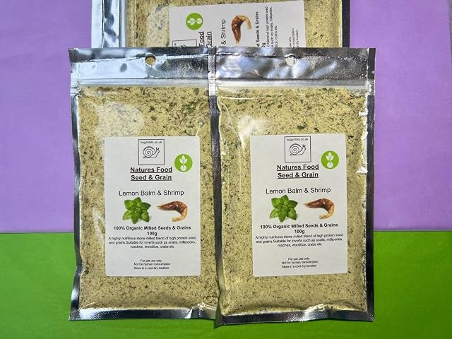 Bugznbits Giant African Land Snail Food, 100g Pack, Lemon Balm & Shrimp