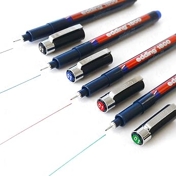 Edding 1800 Profipen Pigment Liner Drawing Pen 0.1mm Set of 4 Black Blue Red and Green