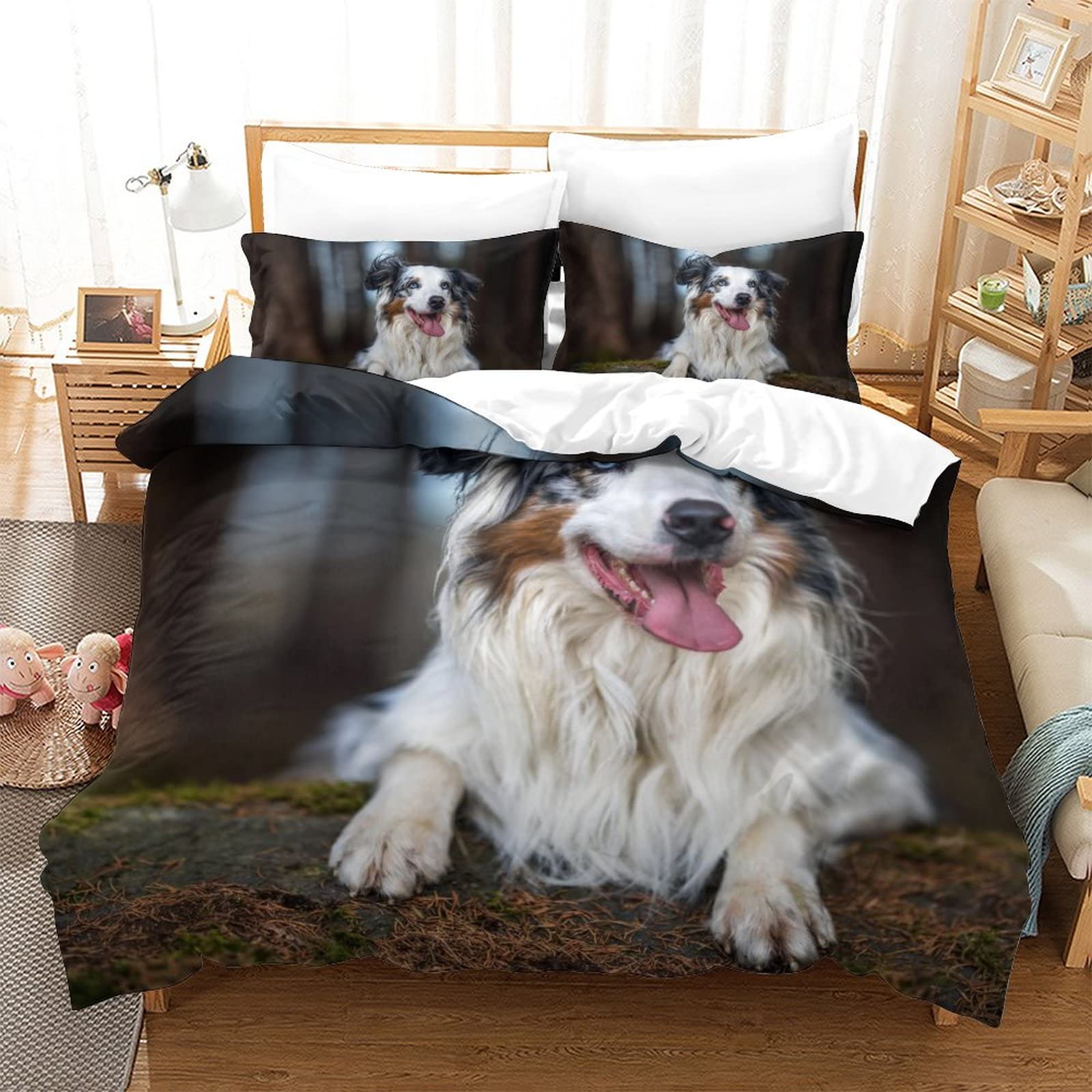 Housse de couette Berger Australien en microfibre 220x240cm pour chambre de passionné