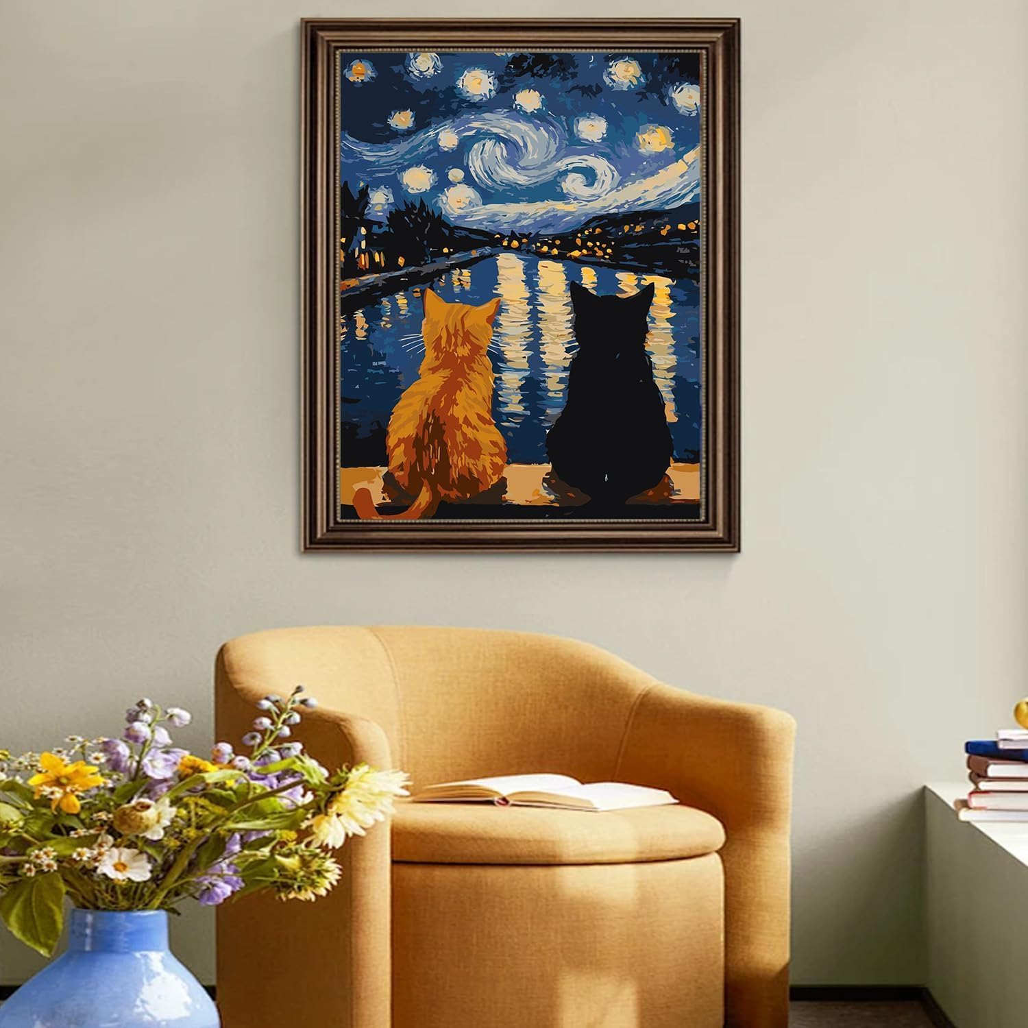 RYMILIE Square Drill Cat Diamond Art Kits for Adults,Starry Night 5D Diamond Painting Kits for Adults Beginners,DIY Square Diamond Dot Painting Gem Art Kits for Adult,Home Wall Decor 12x16Inch