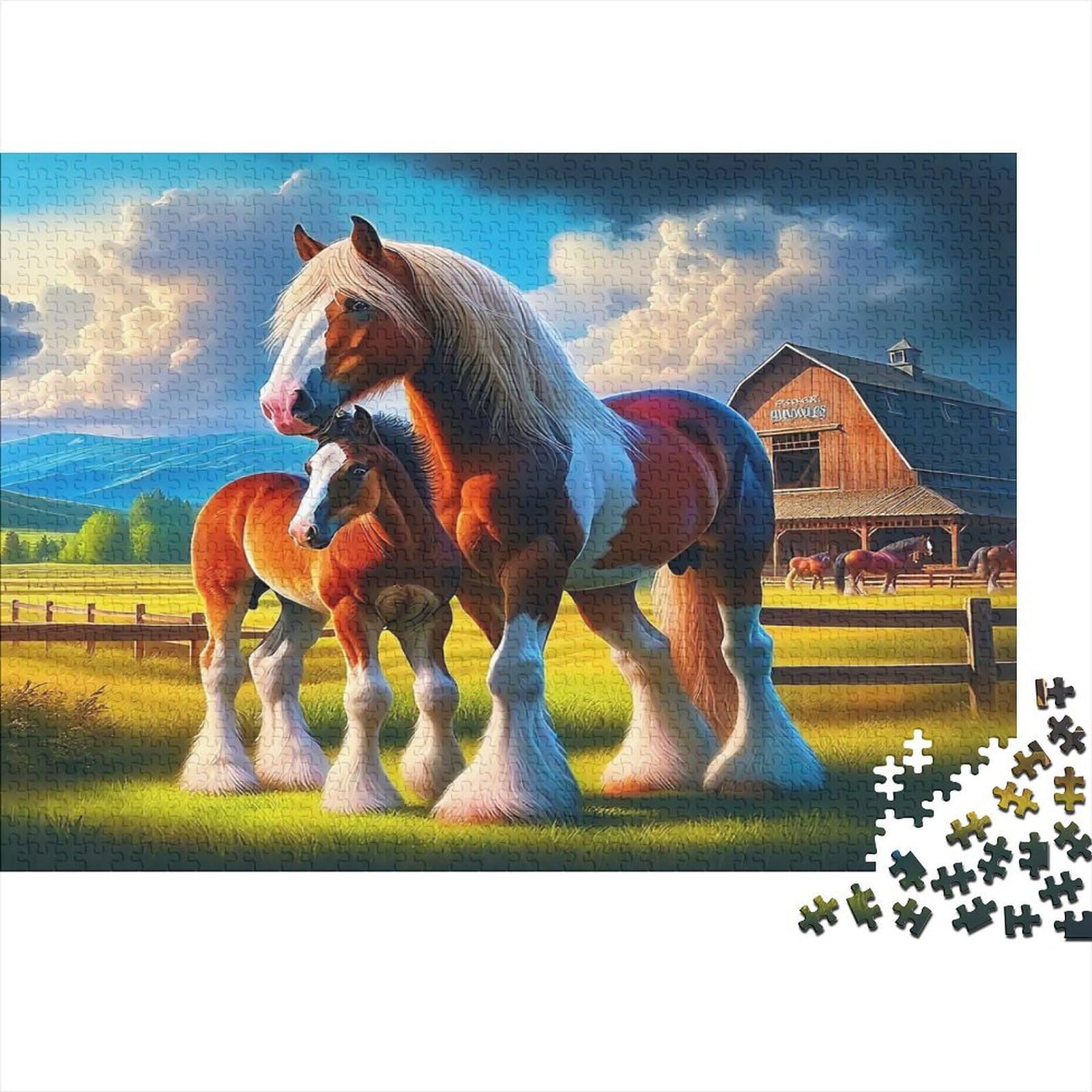 Farm Horse and Foal 1000 Piece Jigsaw Puzzle Paper for Adults Pastoral Grassland Scene Jigsaw Puzzle for Family Relaxing Home Decor Gift Focus 38x26cm/1000pcs โ image 1