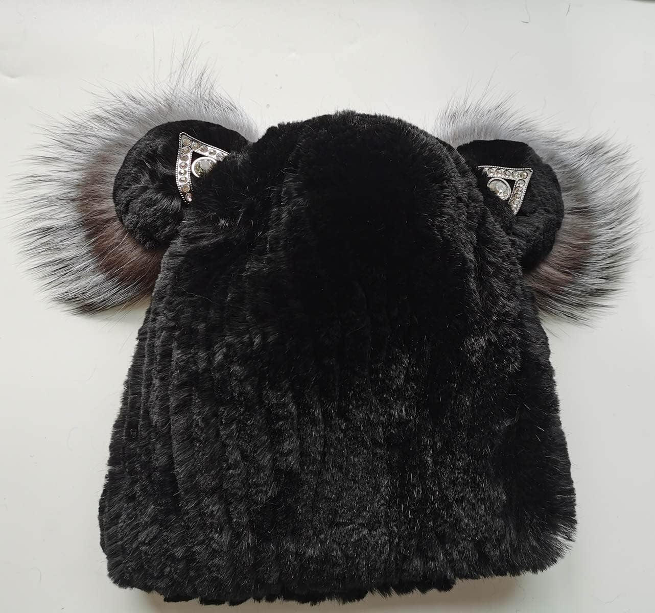 2PCs Womens Knitted Hat&Circle Scarf Real Rex Rabbit Hair Cap Girls Winter Skullies Beanies Neck Warmer