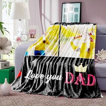 Personalised Blanket with Photo for Dad, Custom Throw with Your Pictures & Text – Personalised Gift for Dad Father's Day, Christmas