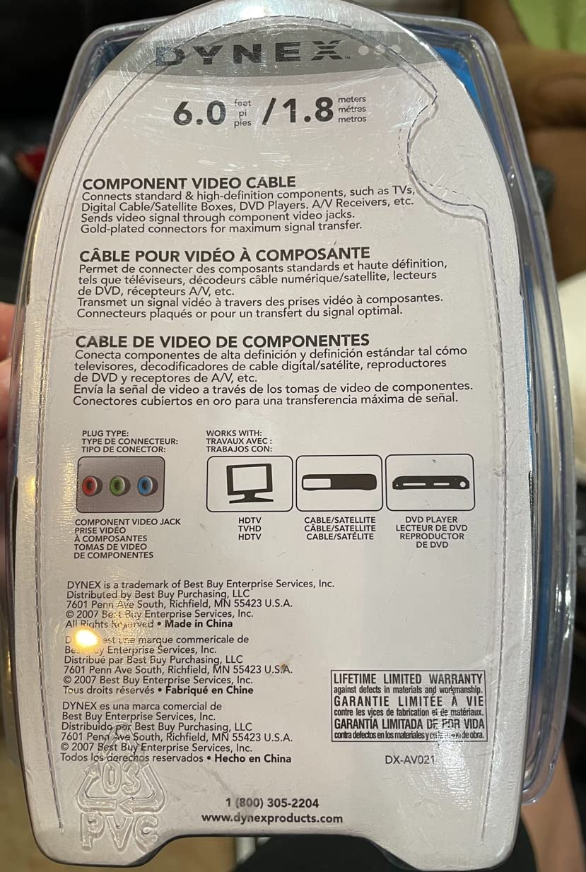 Amazon.com: Dynex Component Video Cable - 6ft (1.8M)! : Electronics