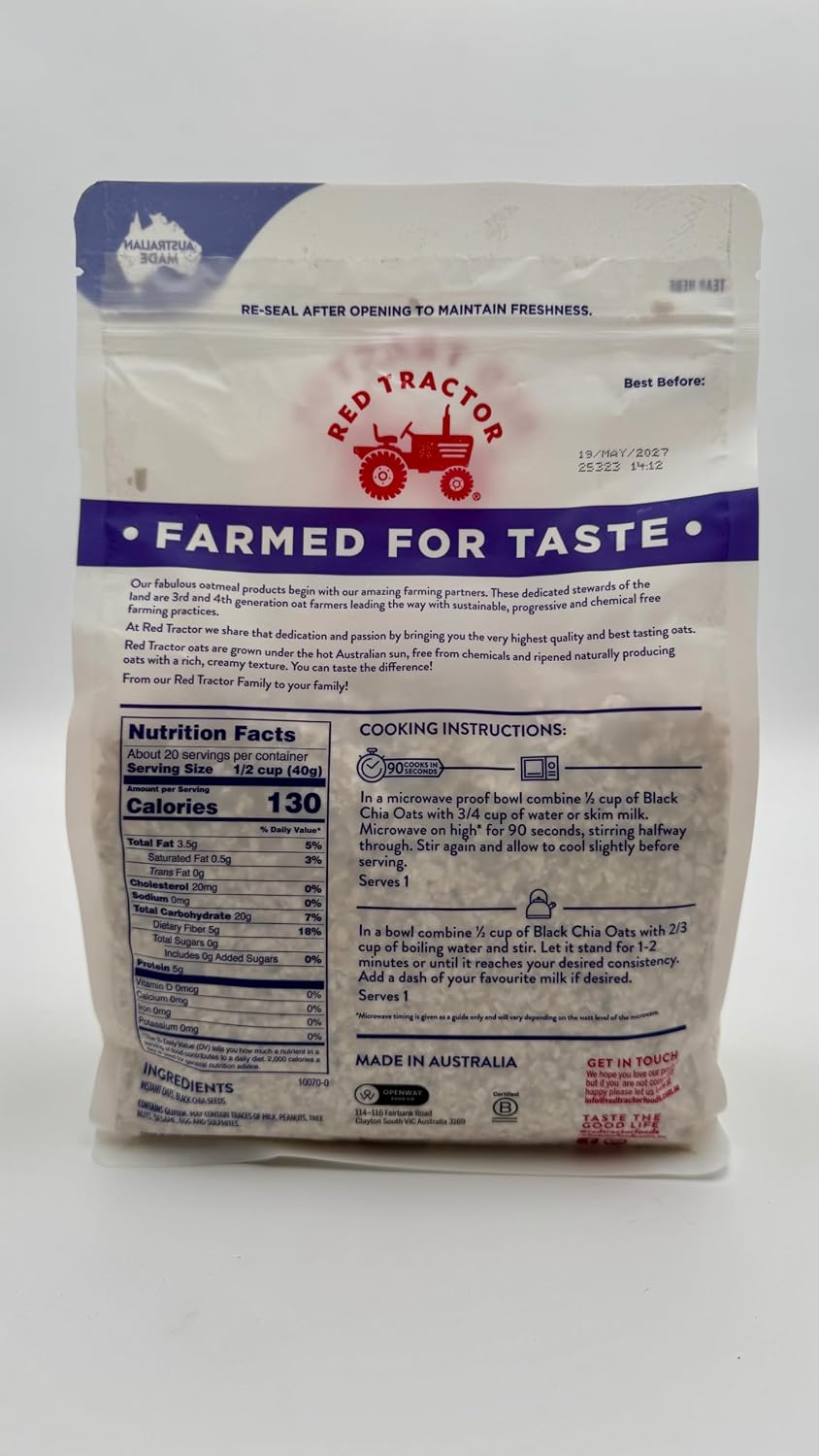 Red Tractor Australian Creamy Style Instant Oats with Black Chia