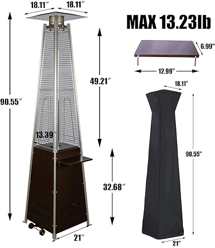 Miniatura 7 de Pyramid - Calentador de patio, 48,000 BTU para exteriores con mesa desmontable, ruedas desmontables, cubierta protectora para terraza al aire libre,