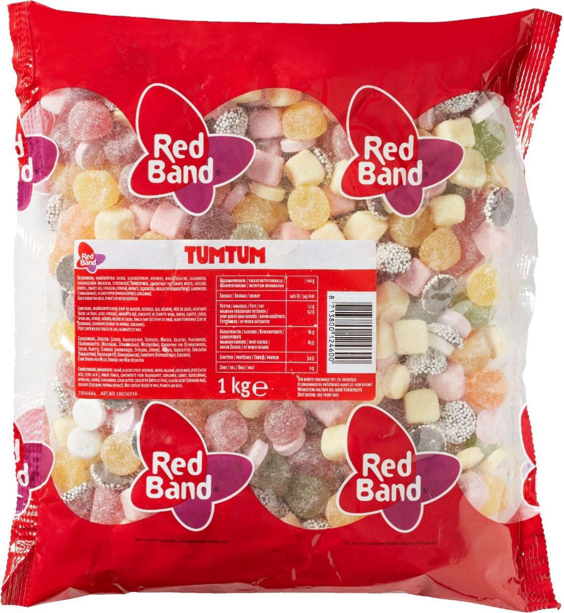 Red Band Tum Tum (assortment Tum Tum Sugar Coated Gum Drops) 2 lb 3oz Licorice in 1. KiloBag
