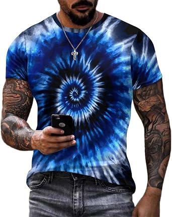 Mens Tie Dye T-Shirts Plus Size Graphic Tees Tops Soft Summer Short Sleeve Shirt for Men