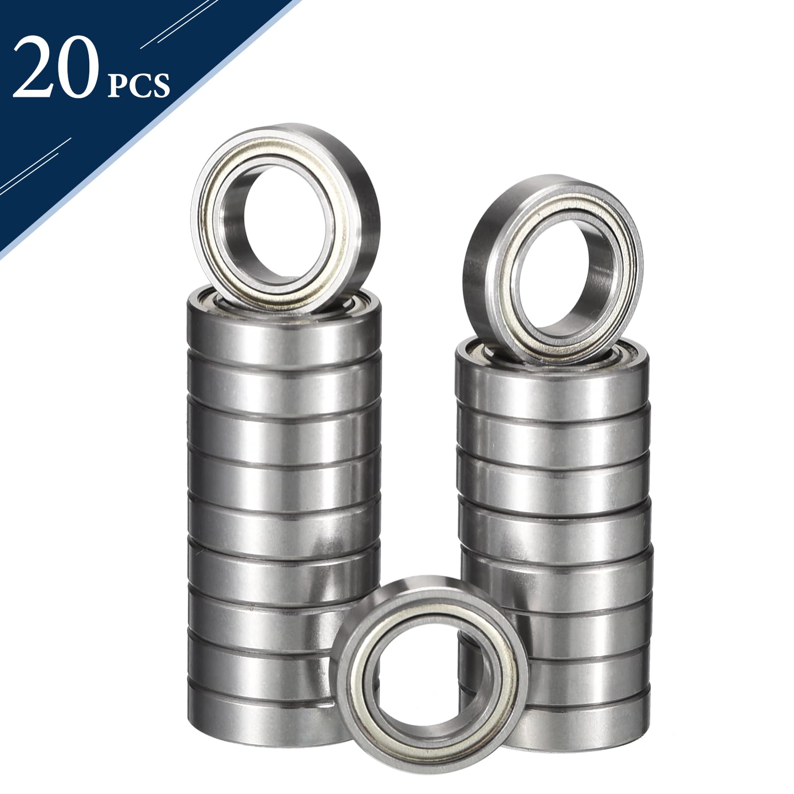 HiPicco R166ZZ Lot de 20 roulements à billes à rainure profonde, ID 3/16" x OD 0,95 cm x largeur 0,3 cm, double roulement à billes blindé en acier chromé, levier Z2