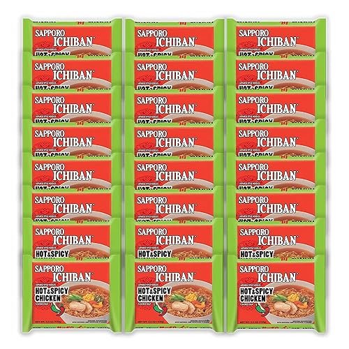 [SAPPORO ICHIBAN] Ramen Noodles, Hot & Spicy Chicken Flavor, No. 1 Tasting Japanese Instant Noodles (3.5 Oz. x 24 packs) | 24 Pack Case