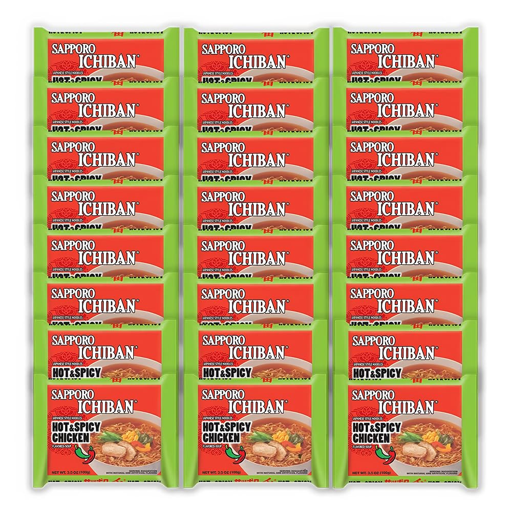 [SAPPORO ICHIBAN] Ramen Noodles, Hot & Spicy Chicken Flavor, No. 1 Tasting Japanese Instant Noodles (3.5 Oz. x 24 packs) | 24 Pack Case