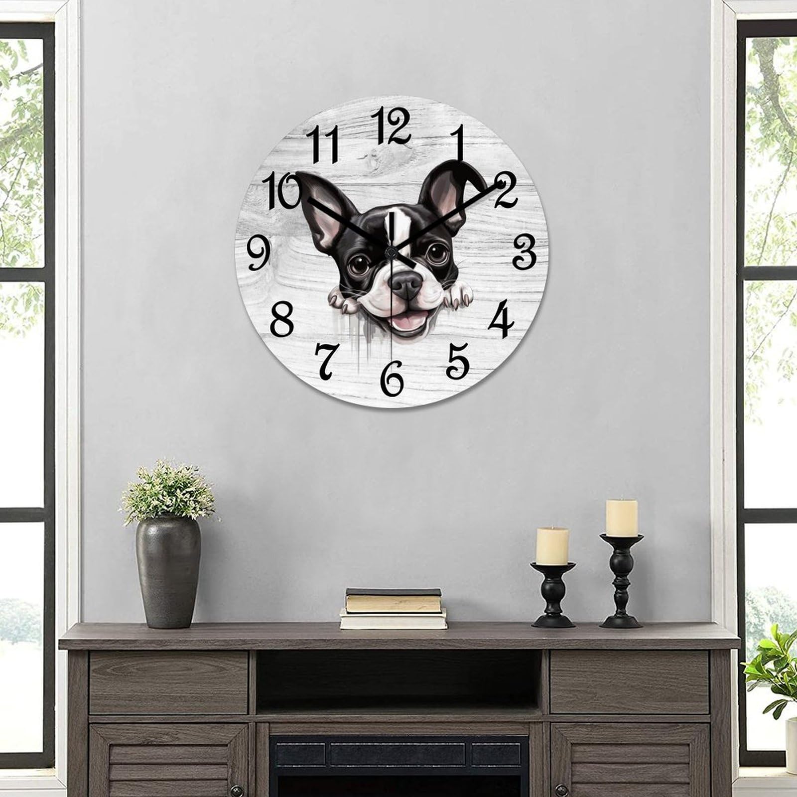 Amazon.co.jp: COCOKEN ボストンテリア 木製壁掛け時計 犬のお母さん