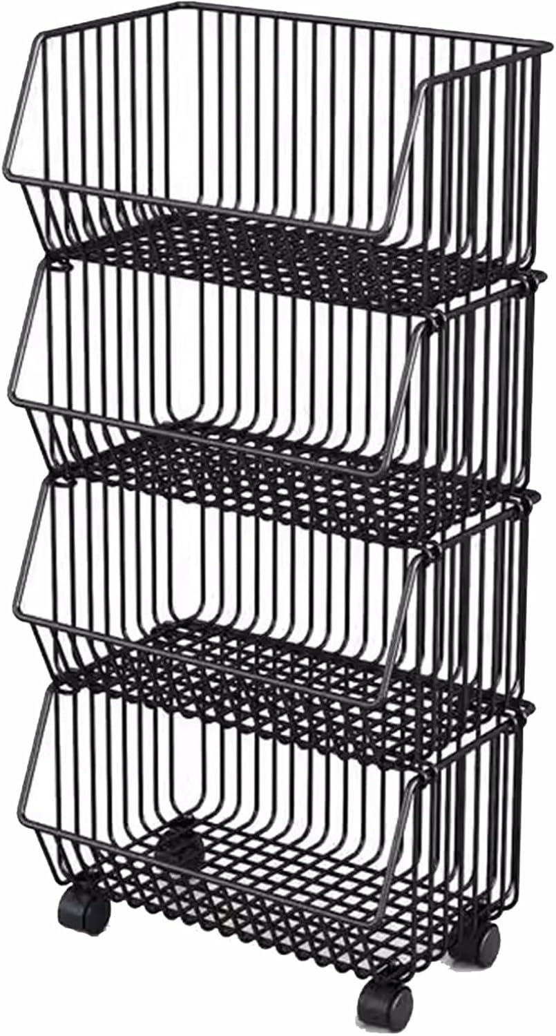 Storage Cart Storage Rack for Kitchen, Save Space Metal Storage Cart, Rolling Shelf Cart with Wheels, High Capacity Storage Rack(Four Ayer)