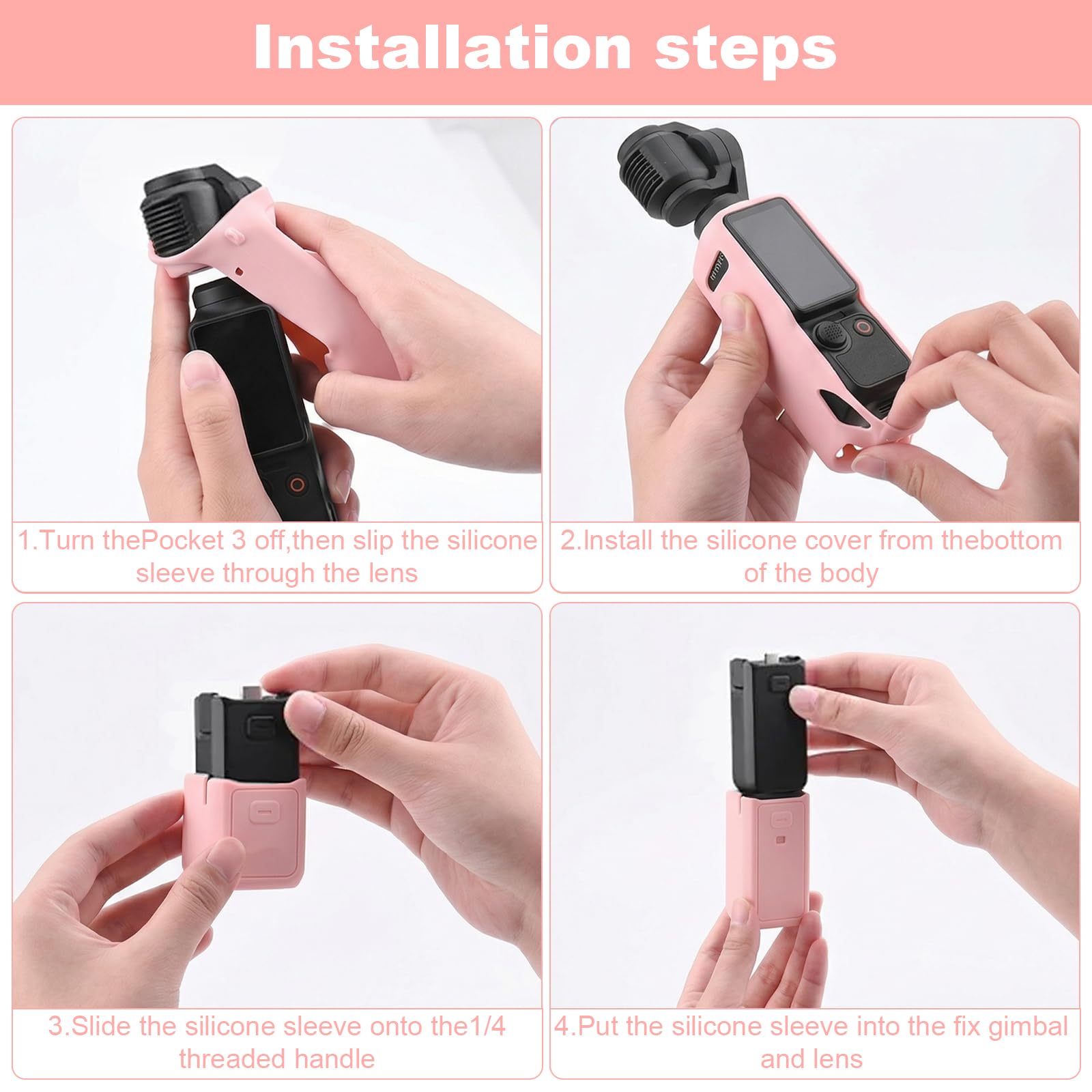 Housse Silicone DJI Osmo Pocket 3, Étui Protection Antichoc avec Dragonne, Coque Antidérapante Ajustement Parfait, Rose