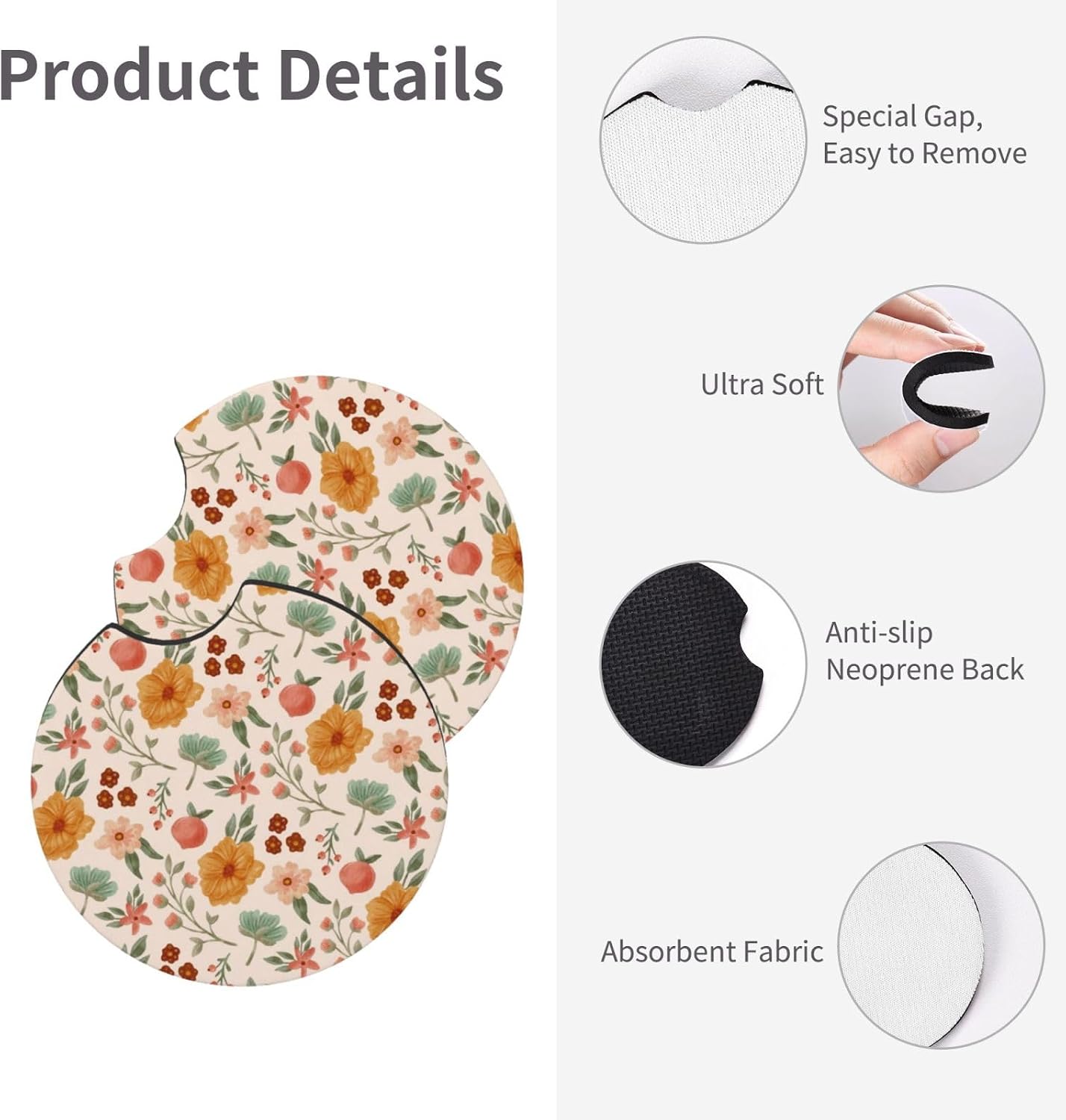 Retro Floral Steering Wheel Cover Cute Floral Steering Wheel Cover Cute Breathable Universal for 15 Inch Anti-Slip Car with 2 Pieces Car Coasters Suitable for Men Women Florals