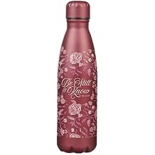 Christian Art Gifts Stainless Steel Double Wall Vacuum Insulated Womens Water Bottle Be Still & Know Inspirational Scripture, All Day Hot/Cold, BPA-free, Leak/Spill-proof, Red Maroon Floral, 17 oz.