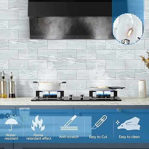 Miniatura 5 de Midcard 98 piezas de azulejos de pared SPC de despegar y pegar, para cocina y baño