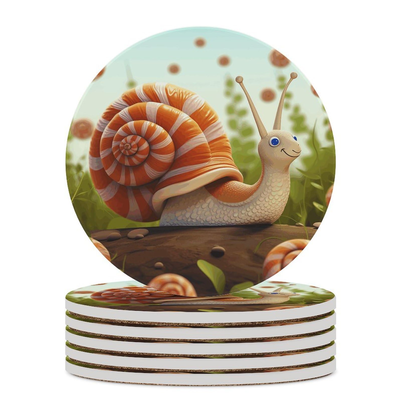 Dessous de verre absorbants motif escargot avec envers antidérapant pour verres à vin