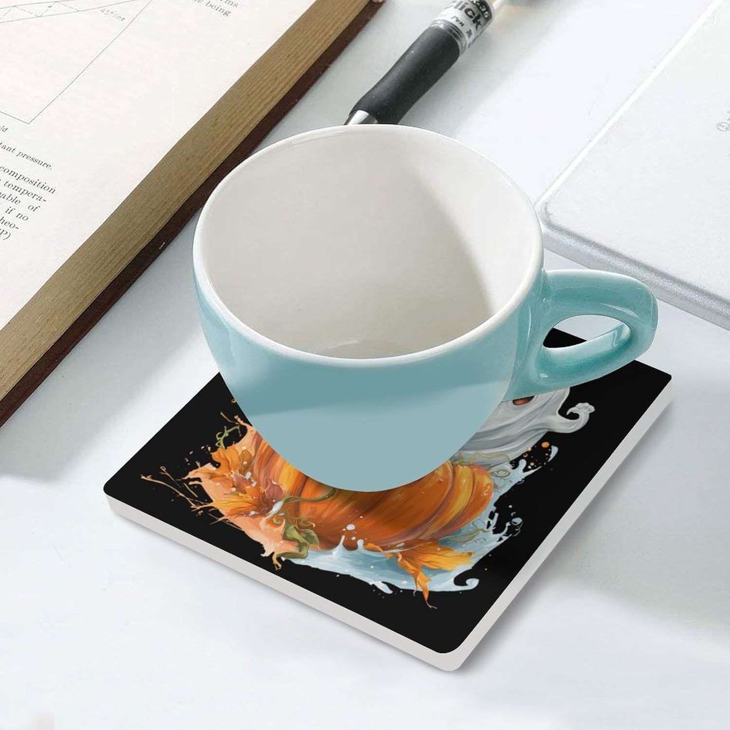 Jack Russell Terrier Halloween Coaster for Drinks Square Ceramic Table Coasters Stone Mat Crafts 6PCS Home Kitchen Decor