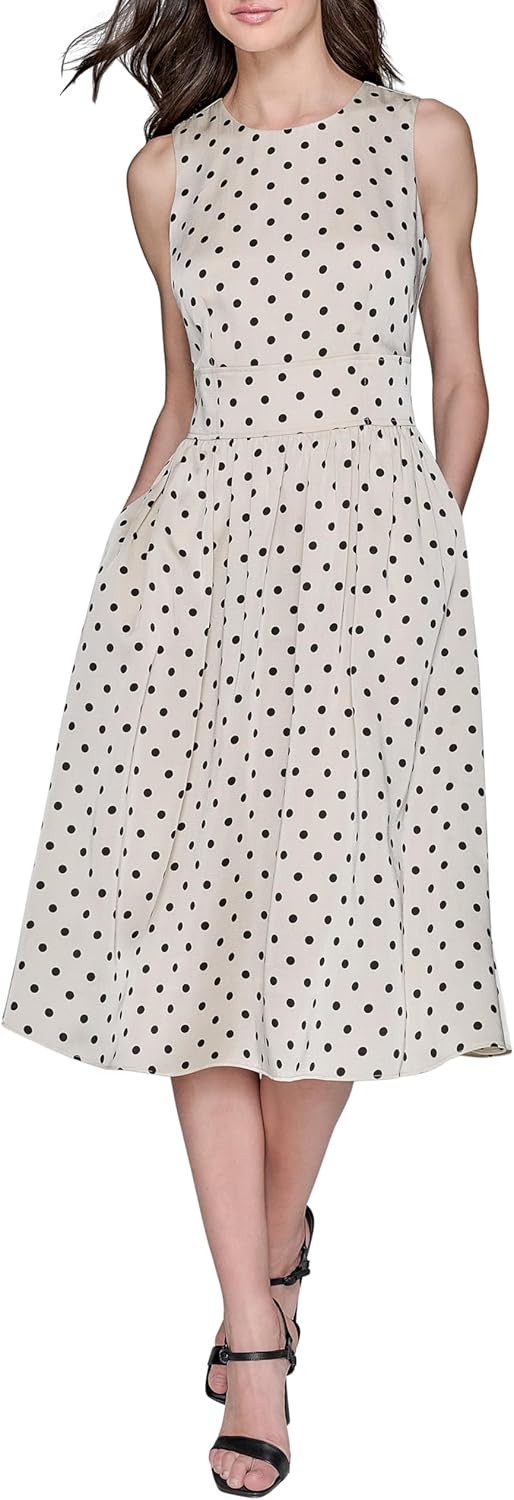 Karl Lagerfeld Womens Polka Dot Print Sleeveless Midi Dress - Image 2