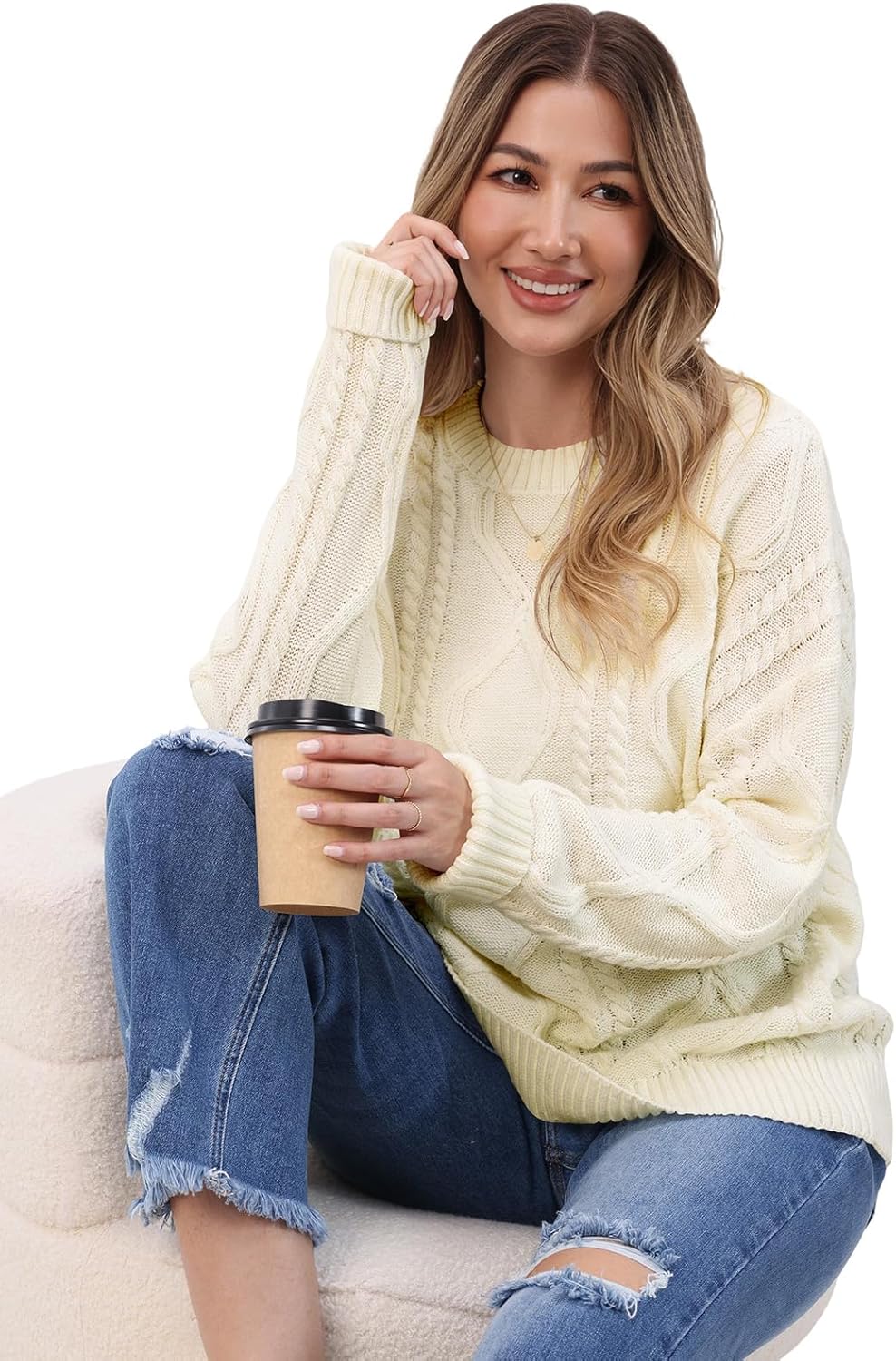 Womens Oversized Sweaters Cable Knit Crewneck Tops Long Sleeve Casual Outfits Winter 2025 - Image 3