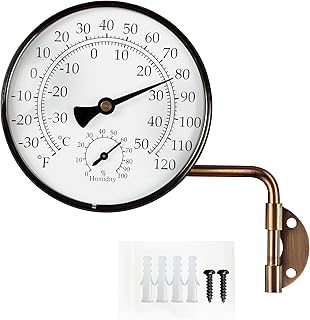 4-Inch Outdoor Thermometer and Humidity Gauge, Window Thermometer for Outside Temperature and Humidity Monitor, Brass Analog Dial, Battery-Free for Patio, Garage, Greenhouse, Garden, Wall